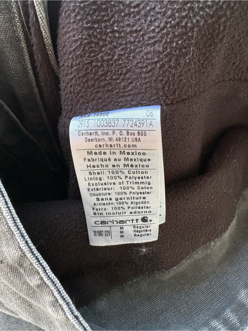 Carhartt V33 029 Shadow Grey Hooded Fleece Lined Canvas Vest Size Medium - Picture 5 of 5